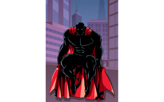 Superhero Sitting in City Silhouette - Illustration