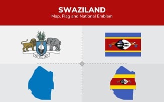 Swaziland Map, Flag and National Emblem - Illustration
