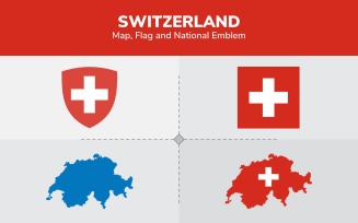 Switzerland Map, Flag and National Emblem - Illustration