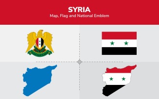 Syria Map, Flag and National Emblem - Illustration