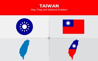 Taiwan Map, Flag and National Emblem - Illustration
