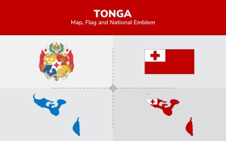 Tonga Map, Flag and National Emblem - Illustration