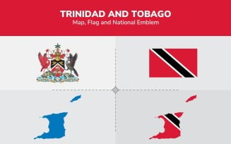 Trinidad and Tobago Map, Flag and National Emblem - Illustration