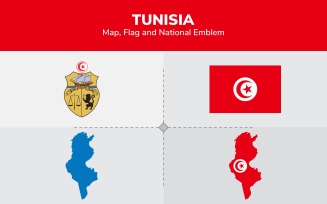 Tunisia Map, Flag and National Emblem - Illustration