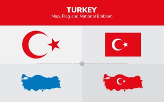 Turkey Map, Flag and National Emblem - Illustration