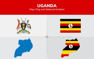 Uganda Map, Flag and National Emblem - Illustration