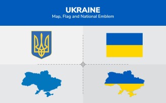 Ukraine Map, Flag and National Emblem - Illustration