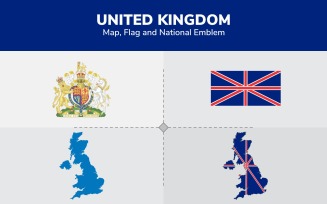 United Kingdom Map, Flag and National Emblem - Illustration