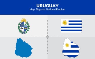 Uruguay Map, Flag and National Emblem - Illustration