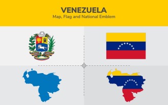 Venezuela Map, Flag and National Emblem - Illustration