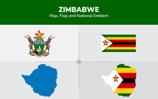 Zimbabwe Map, Flag and National Emblem - Illustration