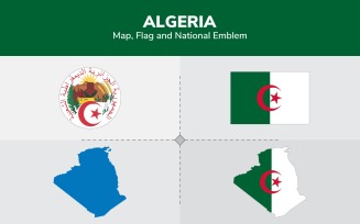 Algeria Map, Flag and National Emblem - Illustration