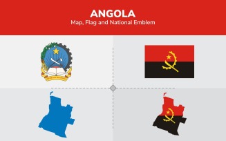 Angola Map, Flag and National Emblem - Illustration