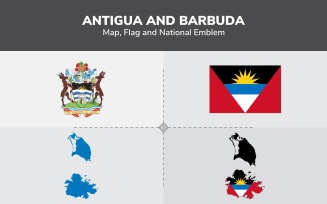 Antigua and Barbuda Map, Flag and National Emblem - Illustration