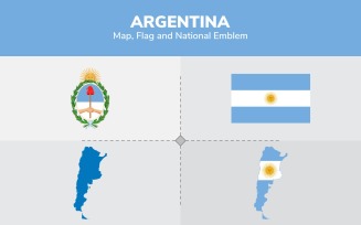 Argentina Map, Flag and National Emblem - Illustration