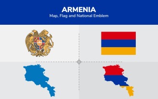 Armenia Map, Flag and National Emblem﻿ - Illustration