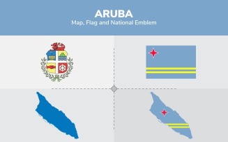 Aruba Map, Flag and National Emblem - Illustration