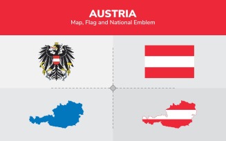 Austria Map, Flag and National Emblem - Illustration