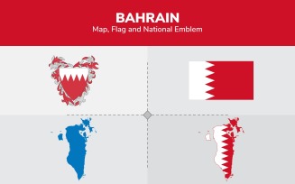 Bahrain Map, Flag and National Emblem - Illustration