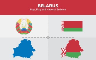 Belarus Map, Flag and National Emblem - Illustration