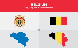 Belgium Map, Flag and National Emblem - Illustration