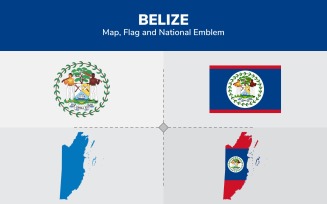 Belize Map, Flag and National Emblem - Illustration