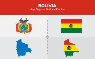 Bolivia Map, Flag and National Emblem - Illustration