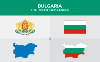 Bulgaria Map, Flag and National Emblem - Illustration