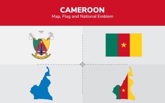Cameroon Map, Flag and National Emblem - Illustration
