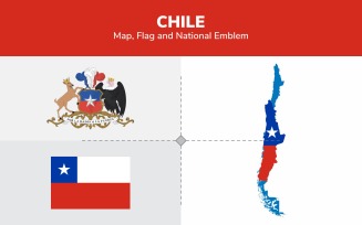 Chile Map, Flag and National Emblem - Illustration