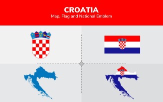 Croatia Map, Flag and National Emblem - Illustration