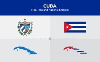Cuba Map, Flag and National Emblem - Illustration