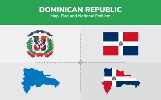 Dominican Republic Map, Flag and National Emblem - Illustration