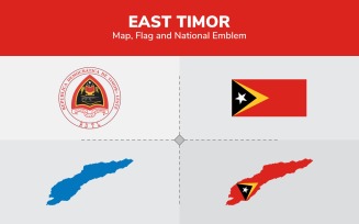 East Timor Map, Flag and National Emblem - Illustration