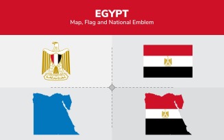 Egypt Map, Flag and National Emblem - Illustration