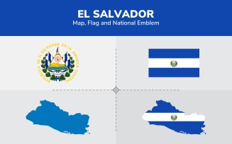 El Salvador Map, Flag and National Emblem - Illustration