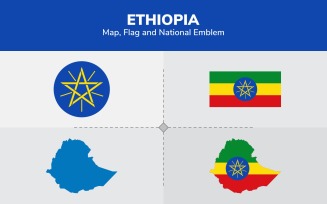 Ethiopia Map, Flag and National Emblem - Illustration