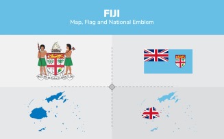 Fiji Map, Flag and National Emblem - Illustration