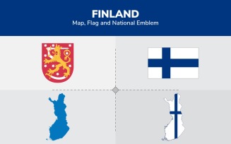 Finland Map, Flag and National Emblem - Illustration