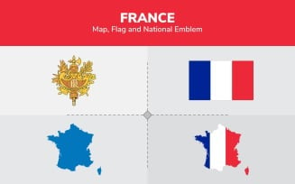 France Map, Flag and National Emblem - Illustration