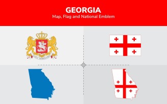 Georgia Map, Flag and National Emblem - Illustration