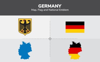Germany Map, Flag and National Emblem - Illustration