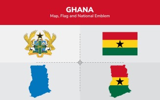 Ghana Map, Flag and National Emblem - Illustration