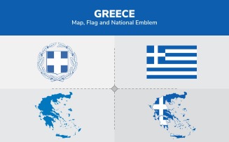 Greece Map, Flag and National Emblem - Illustration