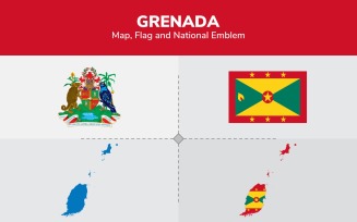 Grenada Map, Flag and National Emblem - Illustration
