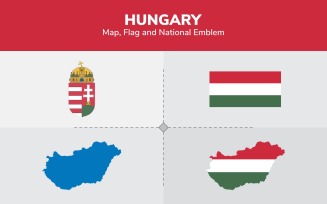 Hungary Map, Flag and National Emblem - Illustration