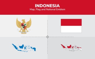 Indonesia Map, Flag and National Emblem - Illustration