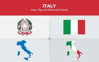 Italy Map, Flag and National Emblem - Illustration