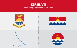 Kiribati Map, Flag and National Emblem - Illustration