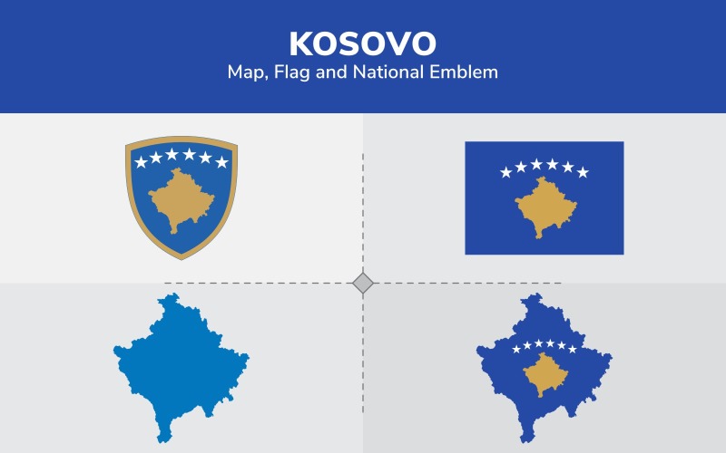 Kosovo Map, Flag and National Emblem - Illustration